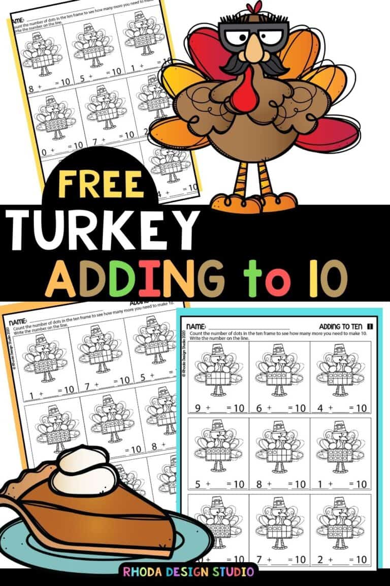Turkey Ten Frames: Adding to Make 10 Free Worksheets