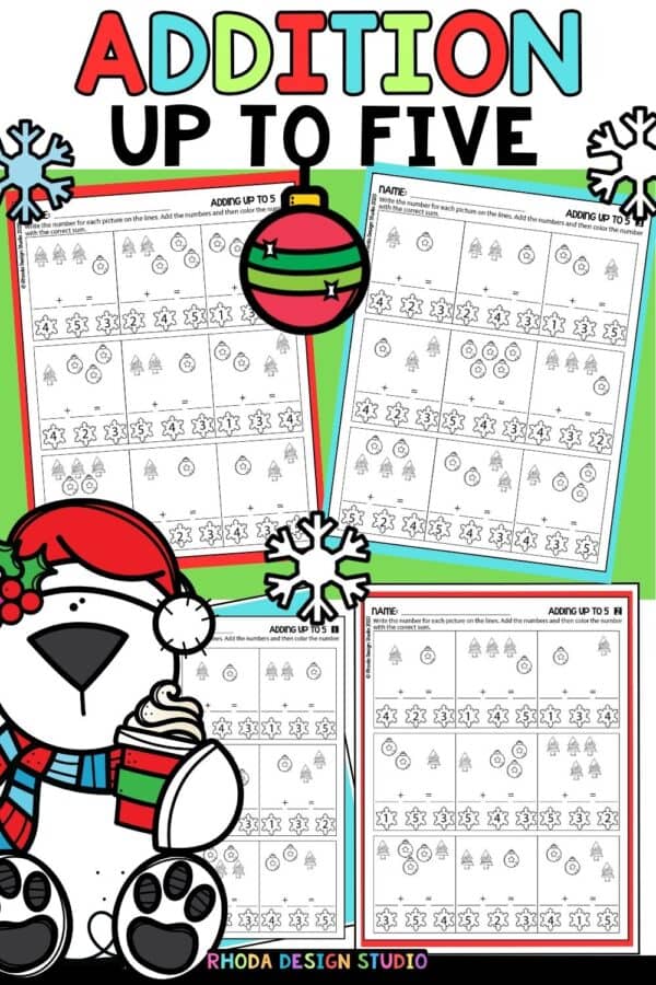 adding up to five addition practice worksheets pre-k, kindergarten, homeschool free downloads