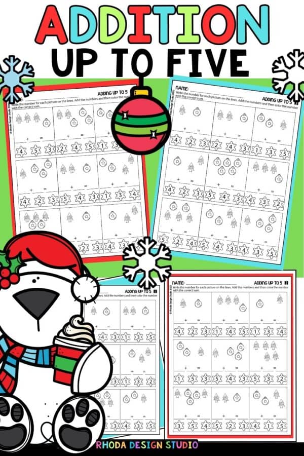 adding up to five addition practice worksheets pre-k, kindergarten, homeschool free downloads