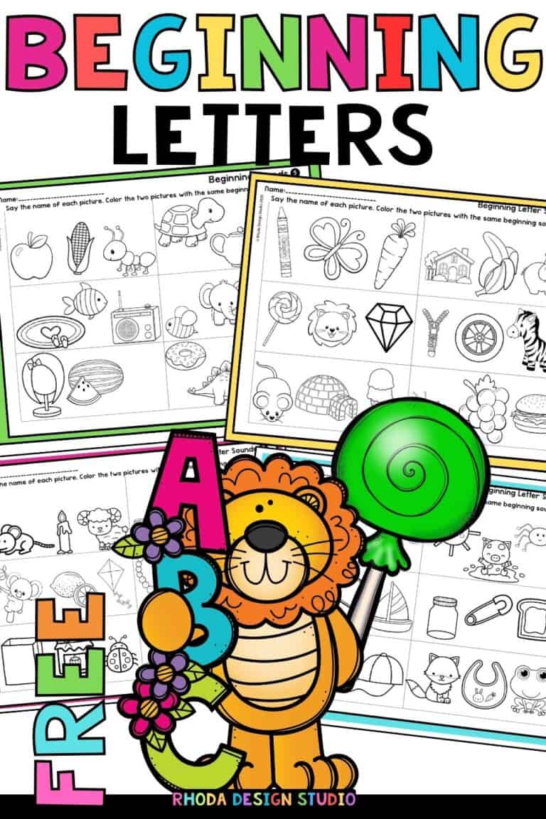 Beginning letter sounds worksheets. Get the free phonics download for early literacy practice. Coloring and reading fun.