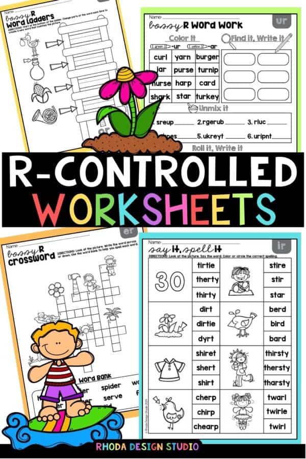 R-Controlled vowel worksheets. Bossy R practice for young readers. SOR aligned printables for phonics lessons.