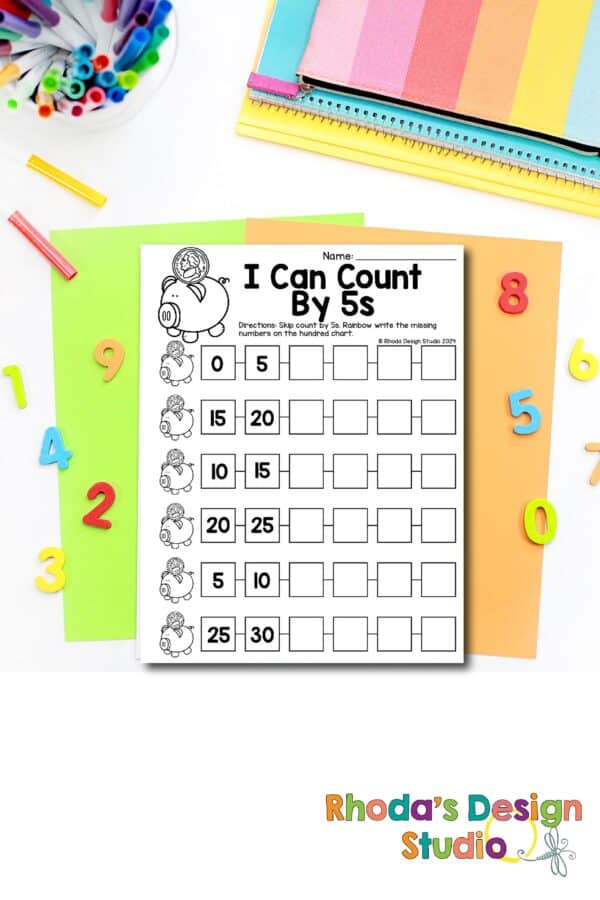 Counting by fives - math and reading worksheets for spring - no prep activities Students or kids will practice and improve their counting abilities with this worksheet. This counting by 5’s worksheet is in pdf format and downloadable.#kindergarten #kindergartenmath