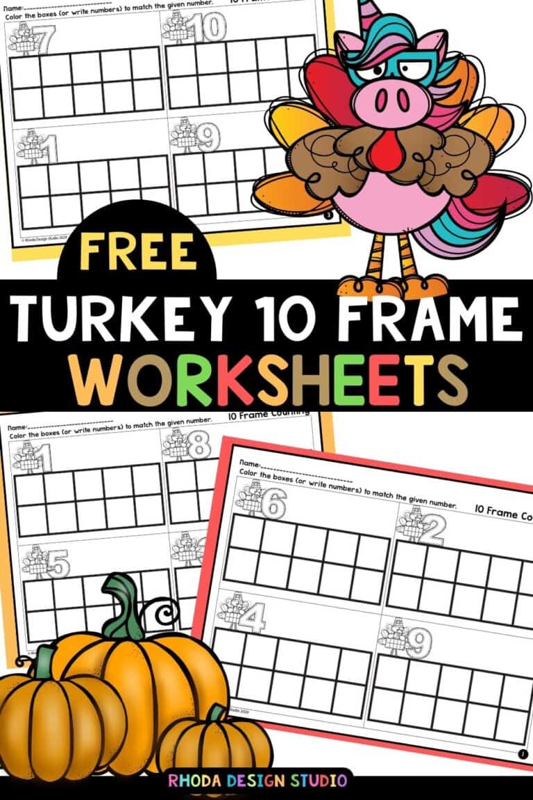 One to One Counting to 10: Free Turkey 10 Frames Worksheets