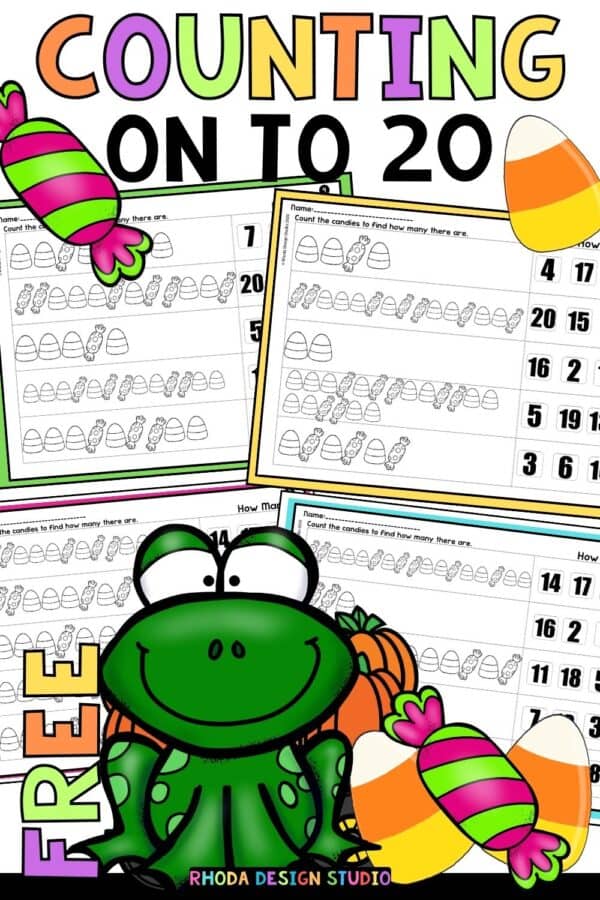 Counting Halloween to 20 Candies. Counting worksheets. Number worksheets free pdf.