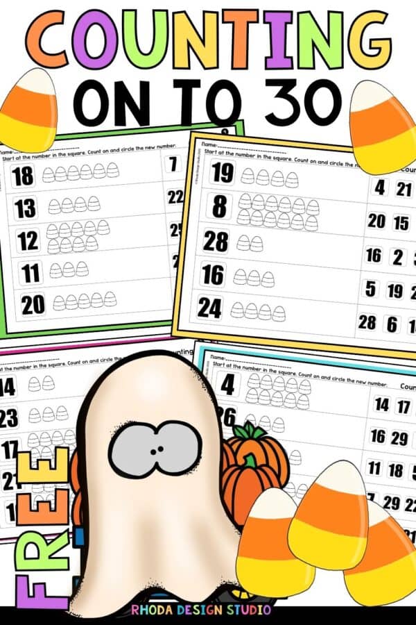 Counting Halloween to 30 Candies. Counting worksheets. Number worksheets free pdf.