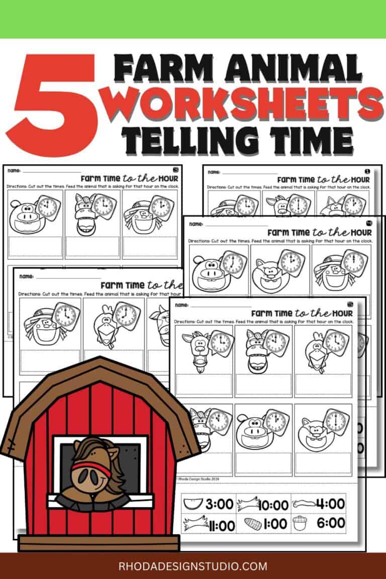 Feed the Farm Animals: Telling Time to the Hour Worksheets