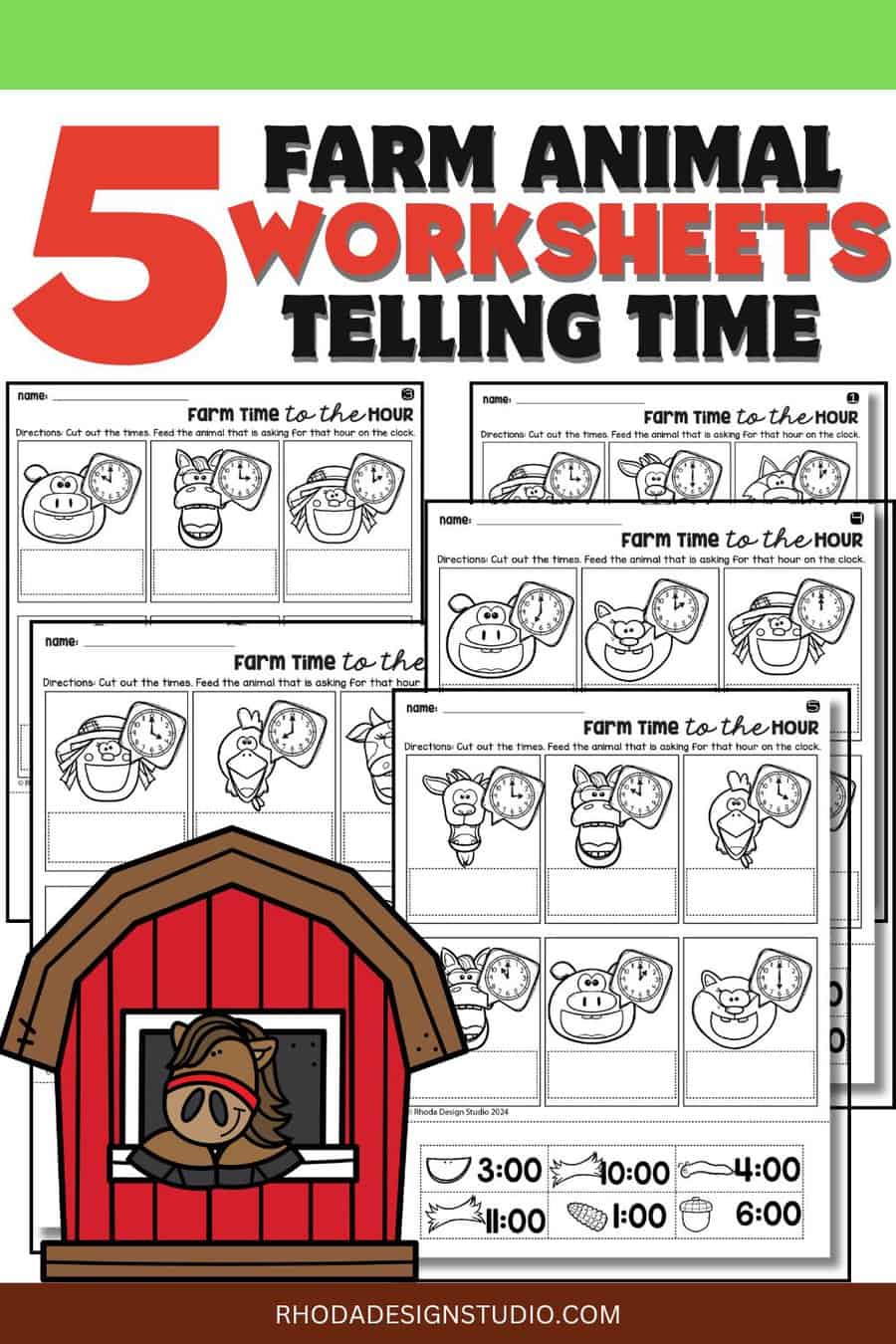 Free telling time worksheets. Students determine the time that the farm animal is asking for on the analog clock. Then they cut and paste the proper digital time under the animal to “feed it”. Engaging and fun telling time worksheets.