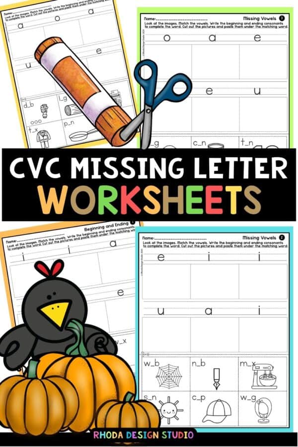 CVC Missing letter worksheets. Students write the beginning and ending sounds. Cut and paste picture to match with the word.