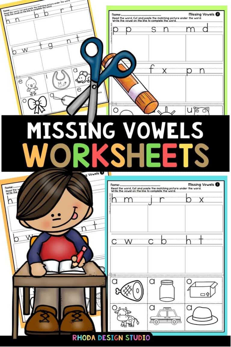Missing Vowels Worksheets: Fun Cut and Paste Phonics Practice