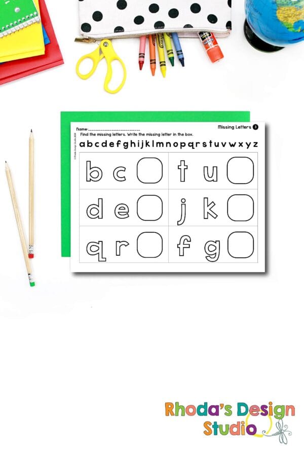 Free printable missing letters worksheets for preschool and kindergarten. Alphabet letter practice, writing uppercase and lowercase letters.
