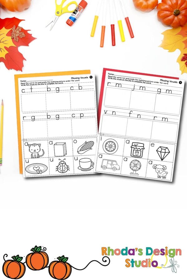 Missing vowels worksheets. Cut and paste to complete the CVC Words.