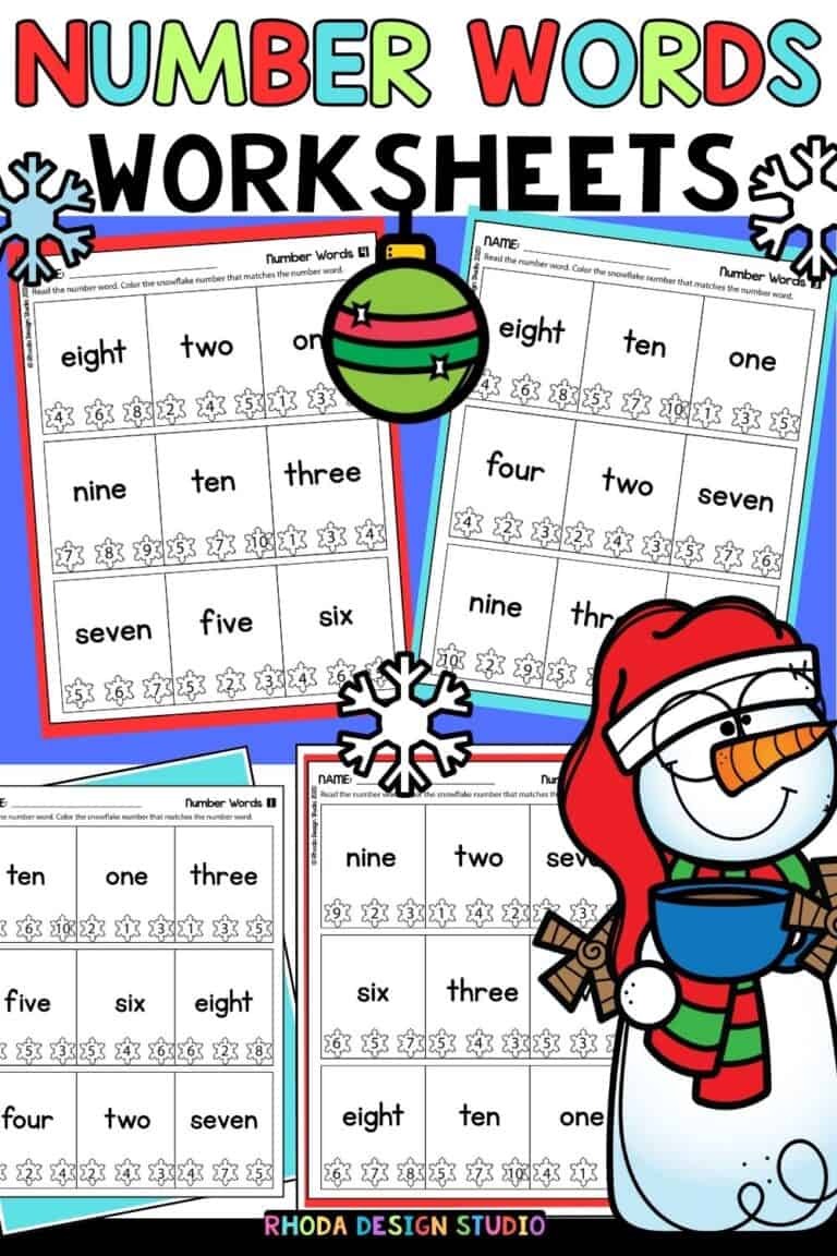 Winter Number Words Practice: Snowflake Worksheets