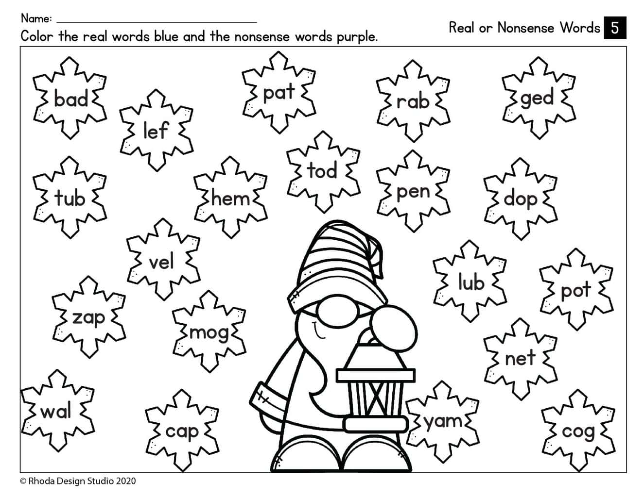Real or Nonsense Words: Winter Themed Reading Worksheets