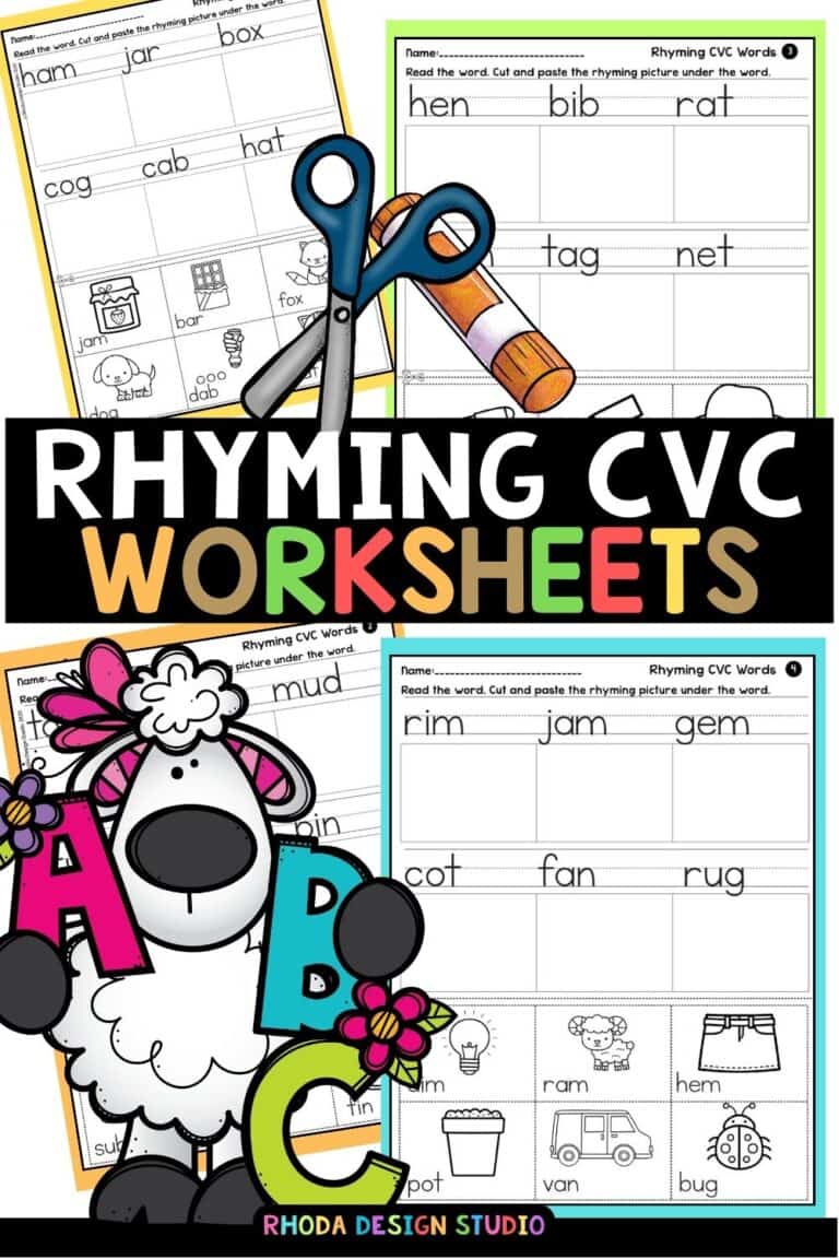 Rhyming CVC Worksheets: Fun Cut and Paste Phonics Activities