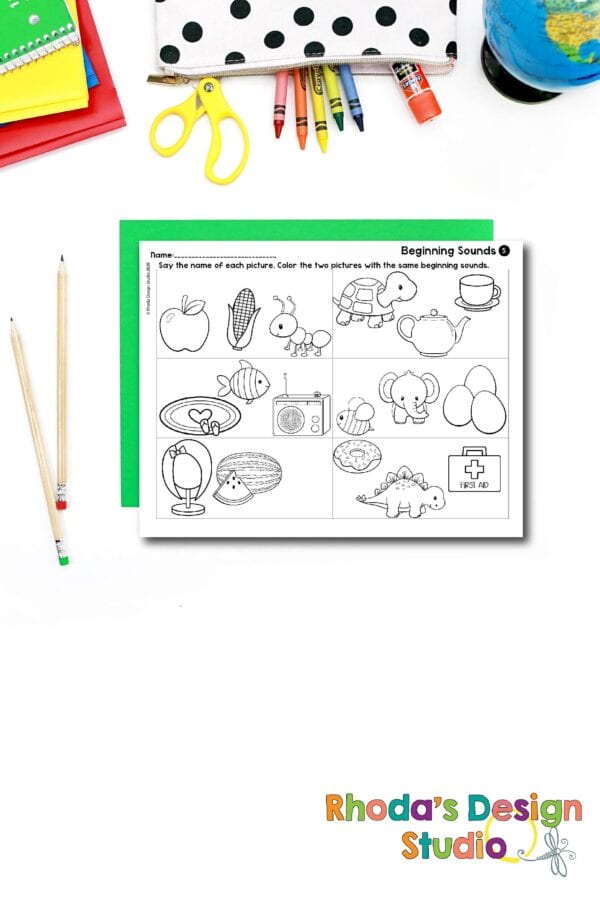 Same beginning sounds letter worksheets. Coloring pages and phonic practice. Free PDF.