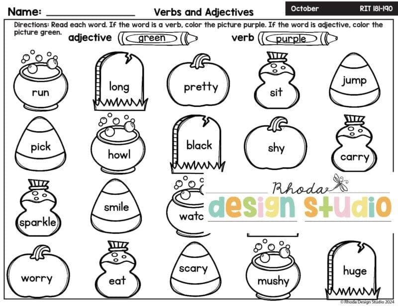 Identify Verbs and Adjectives October - Rhoda Design Studio