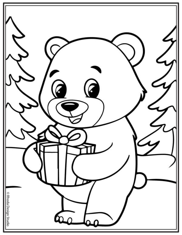 Christmas-Coloring-Pages_bear-gift