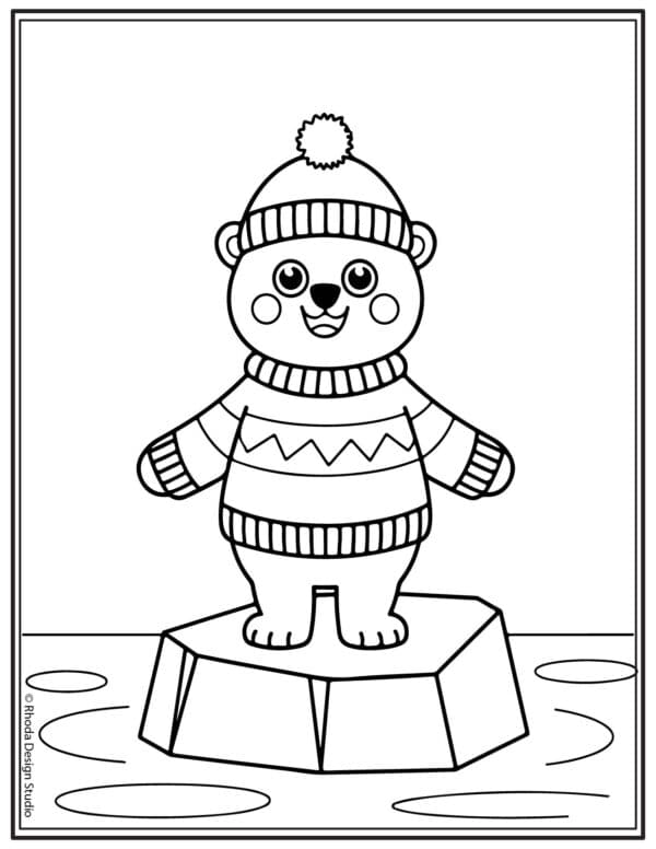 Christmas-Coloring-Pages_bear-on-ice