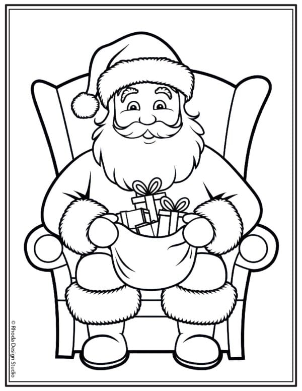 Christmas-Coloring-Pages_santa-chair-gifts