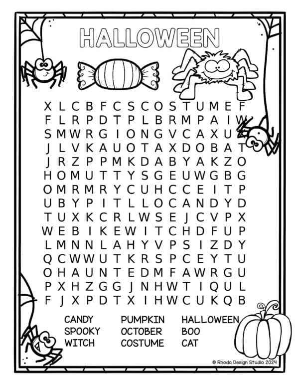 easy halloween word search coloring page