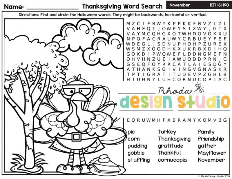 November Word Search - Rhoda Design Studio