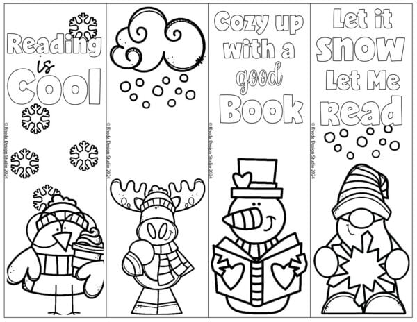 Free Winter and Christmas Bookmarks for Coloring