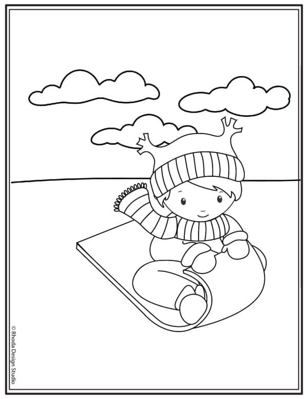 winter-coloring-pages_boy-sled