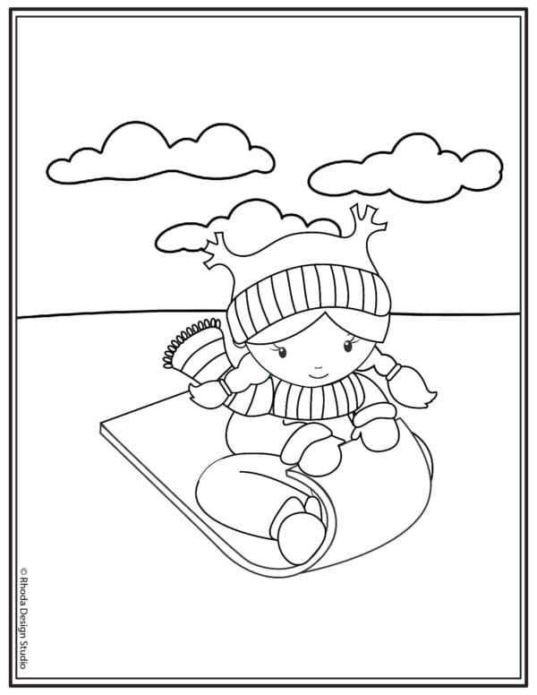 winter-coloring-pages_girl-sled