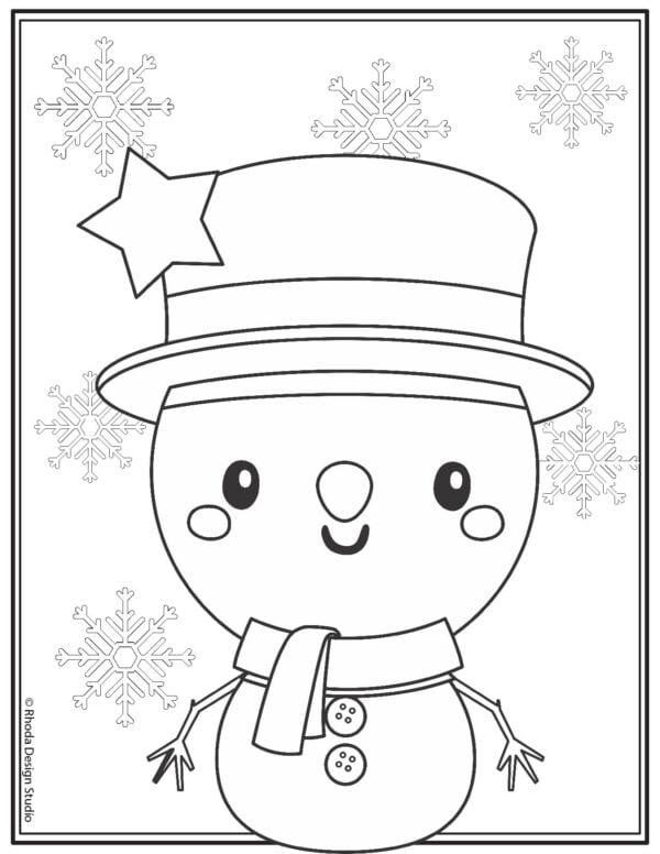 winter-coloring-pages_snowman-flakes