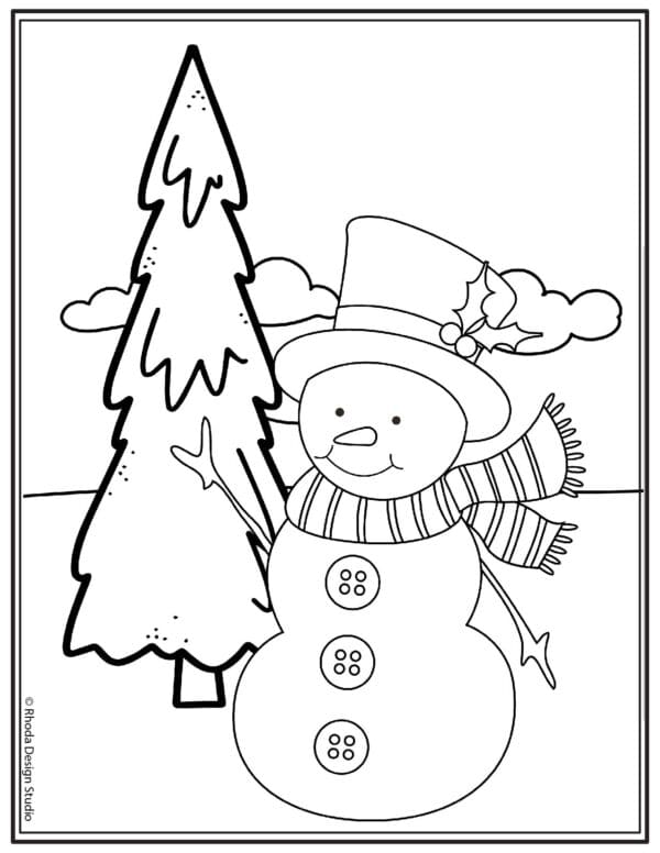 winter-coloring-pages_snowman-tree