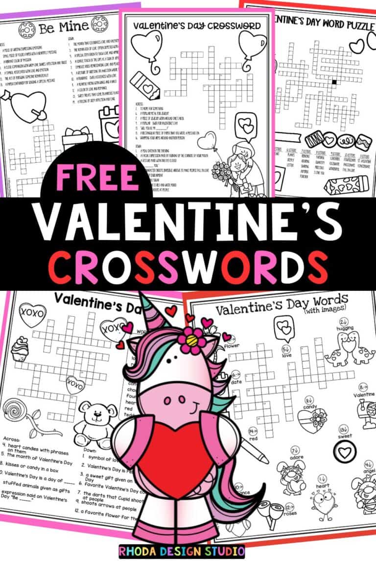 Valentines Day Crossword Puzzle Printables for Kids