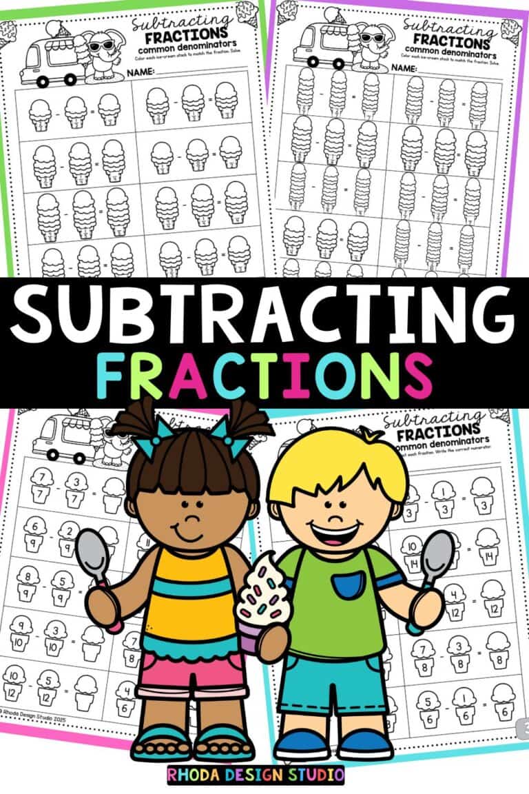 subtracting-fractions-common-denominator-ice-cream-worksheets