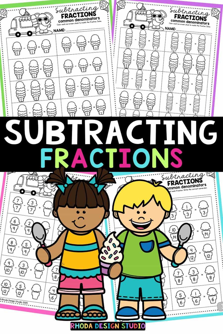 subtracting-fractions-common-denominator-ice-cream-worksheets