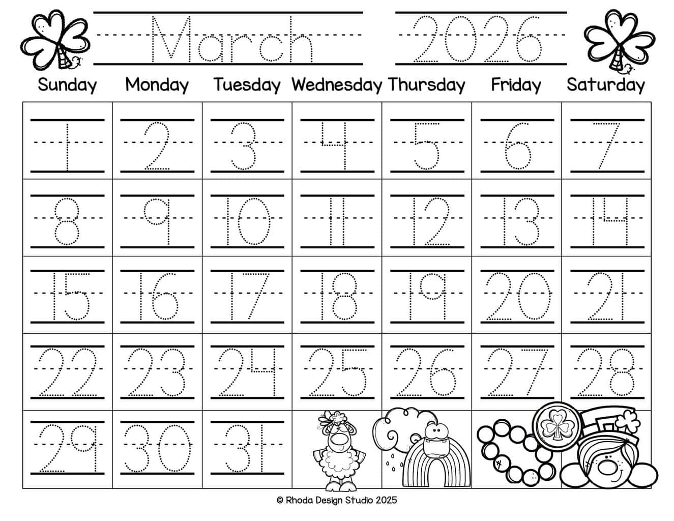 Free 2026 Traceable And Fillable Calendars For Kids