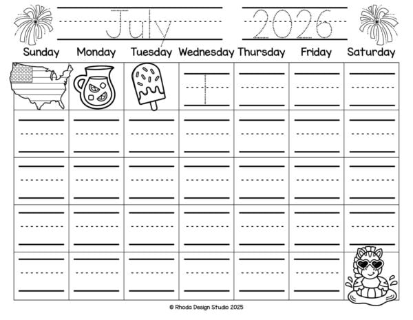 Teach days, months, and numbers in one easy printable.
This free 2026 trace-and-fill calendar is perfect for preschool, kindergarten, or homeschool use.
Save this educational win for later!
