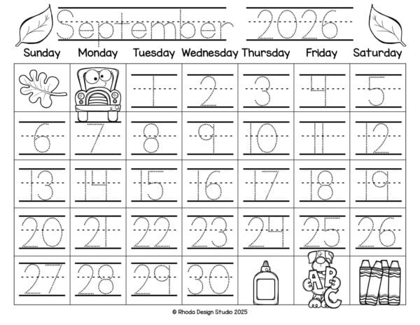 These kid-friendly 2026 calendars are simple, cute, and classroom-ready.
Trace the date, color the month, and fill in special days!
Perfect for PreK-2 routines.