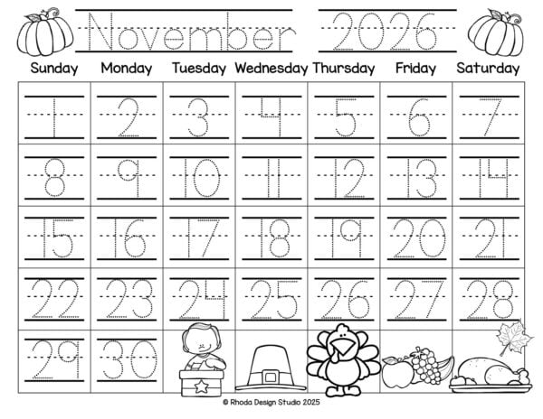 Teach kids to plan ahead with this free 2026 calendar bundle.
Traceable days + fillable event spaces = daily engagement with structure and routine.
Print the whole year or go month by month!