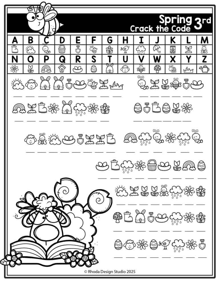 Spring Crack the Code Worksheets: Puzzles for Grades K–4