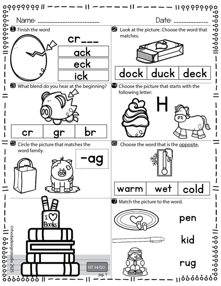 150-SET 1 ELA Reading Worksheets RIT Band 141-150