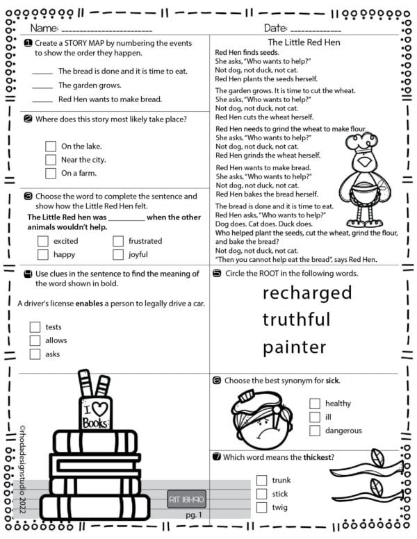 190-SET 1 ELA Reading Worksheets RIT Band 181-190