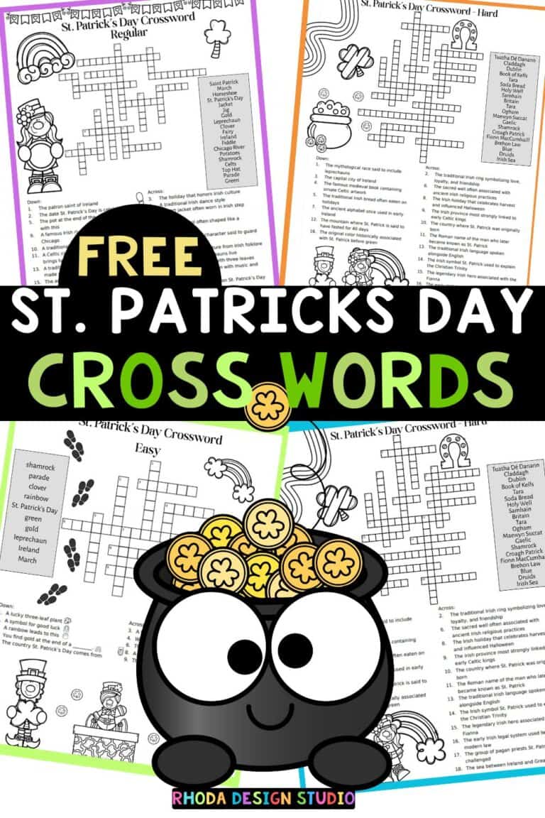 St. Patricks Day Crosswords for kids- free