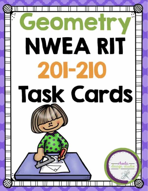 Geometry math task cards cover for K-5 students at RIT 201-210