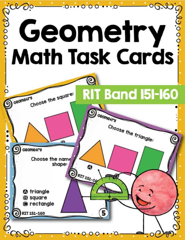Geometry math task cards cover for K-5 students at RIT 151-160
