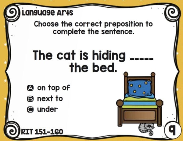 Sample language and grammar task card for K-5 students at RIT 151-160
