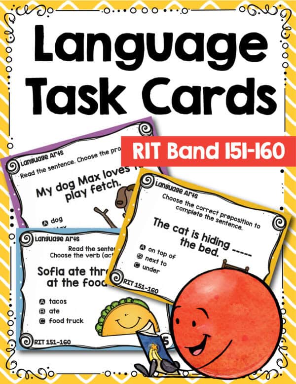 Language and grammar task cards cover for K-5 students at RIT 151-160