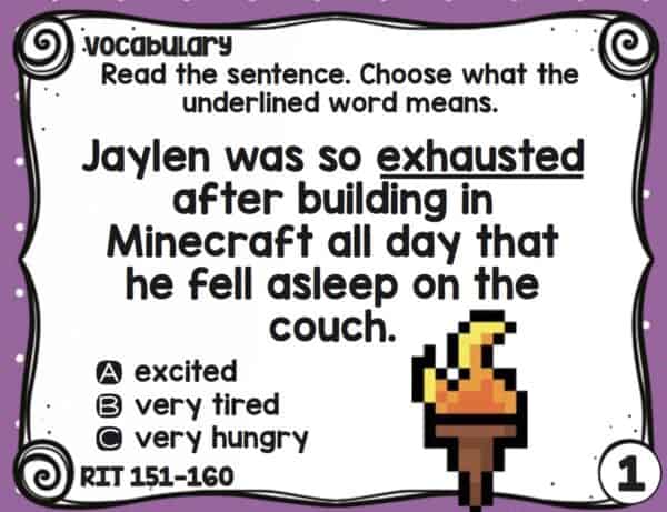 Sample vocabulary task card for K-5 students at RIT 151-160