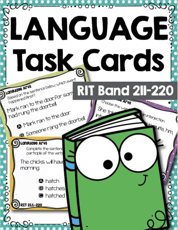 Language and grammar task cards cover for K-5 students at RIT 211-220
