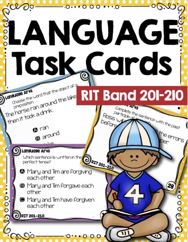 Language and grammar task cards cover for K-5 students at RIT 201-210