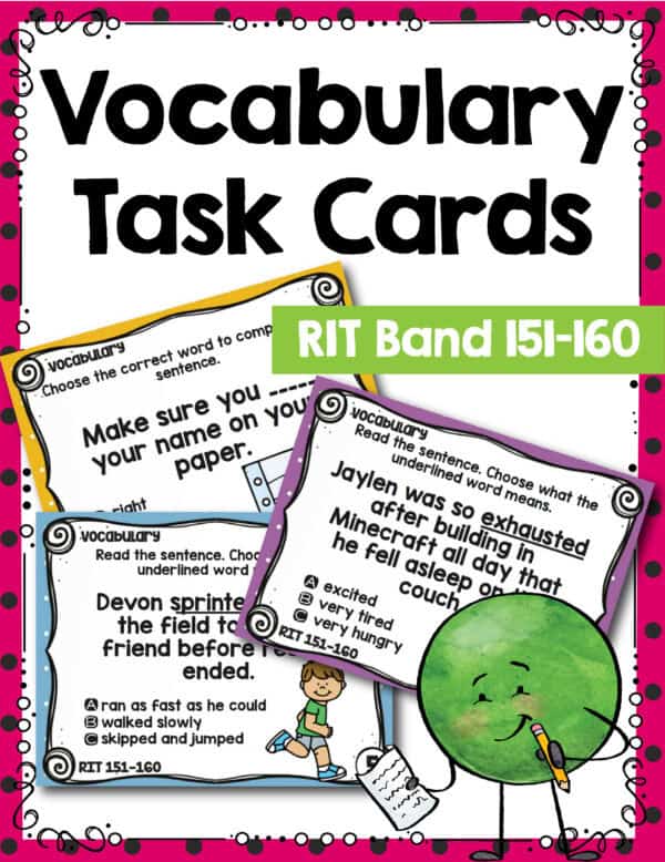 Vocabulary task cards cover for K-5 students at RIT 151-160