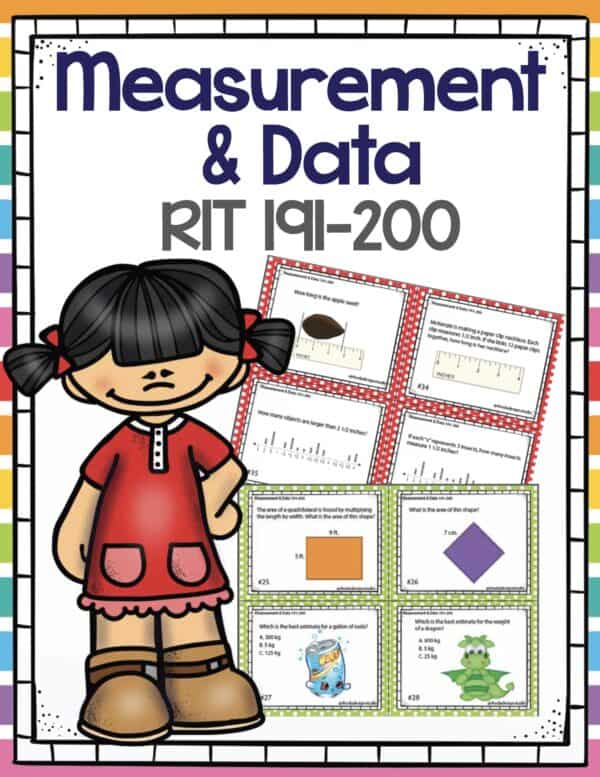 Measurement and data math task cards cover for K-5 students at RIT 191-200